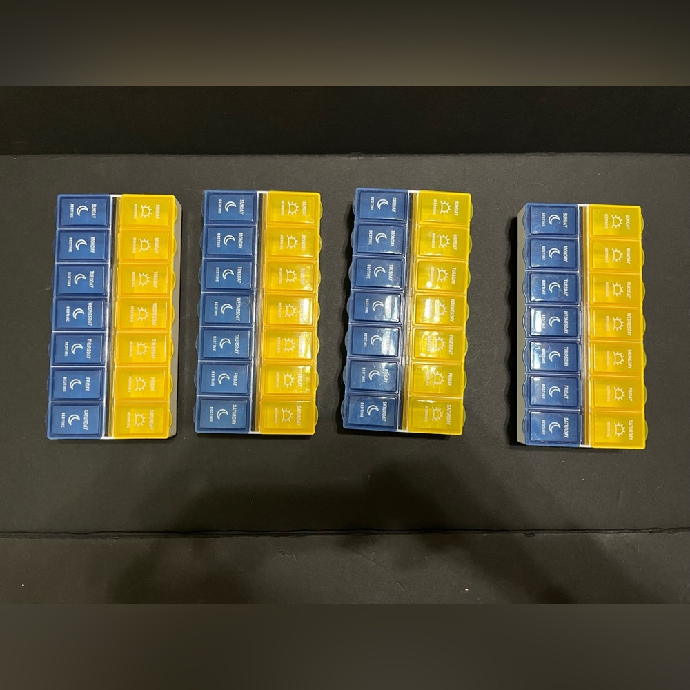 Blue and Yellow Weekly Pill Organizer (All 4) NWOT (never used)